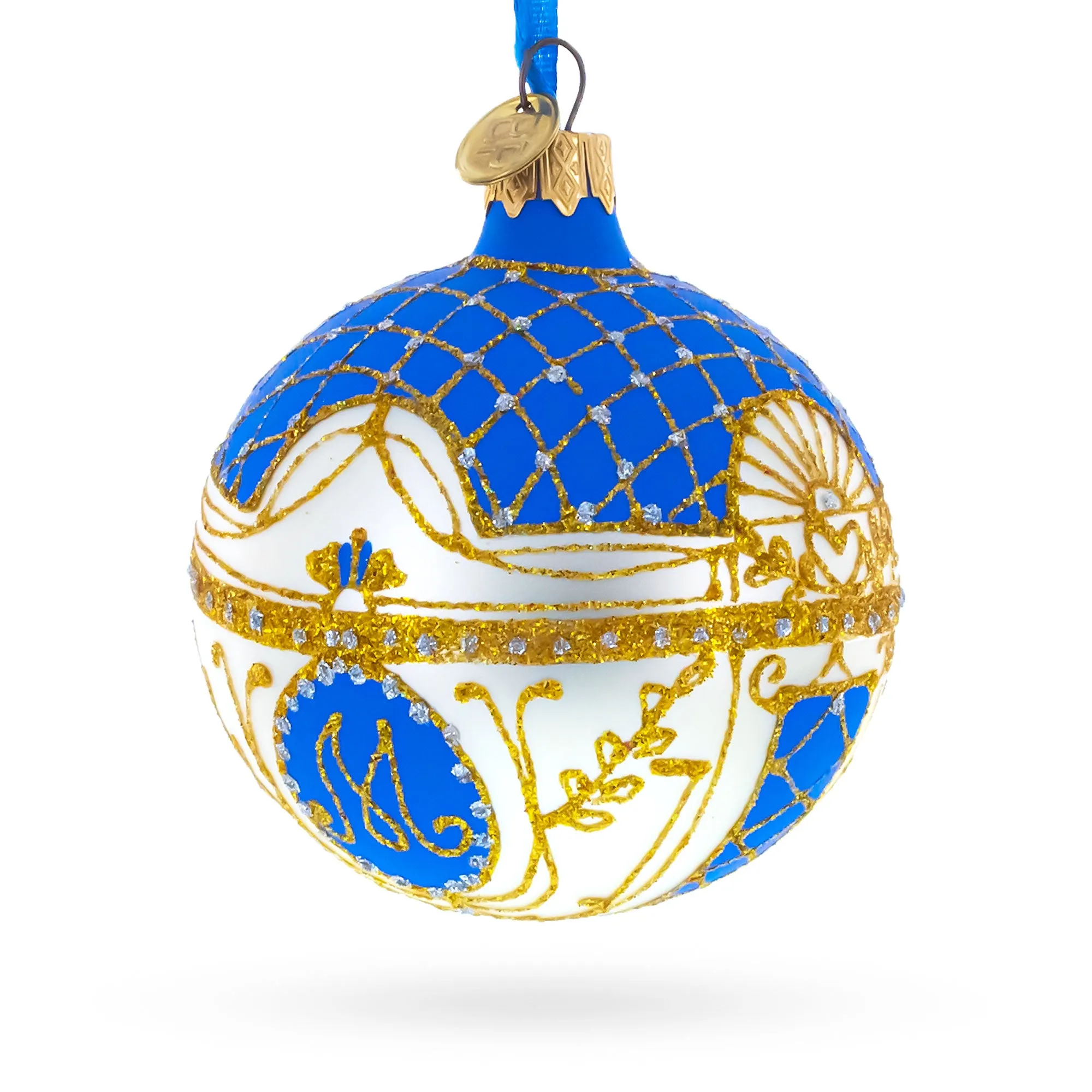 1903 Exquisite Royal Danish White Egg Blown Glass Ball Christmas Ornament 3.25 Inches