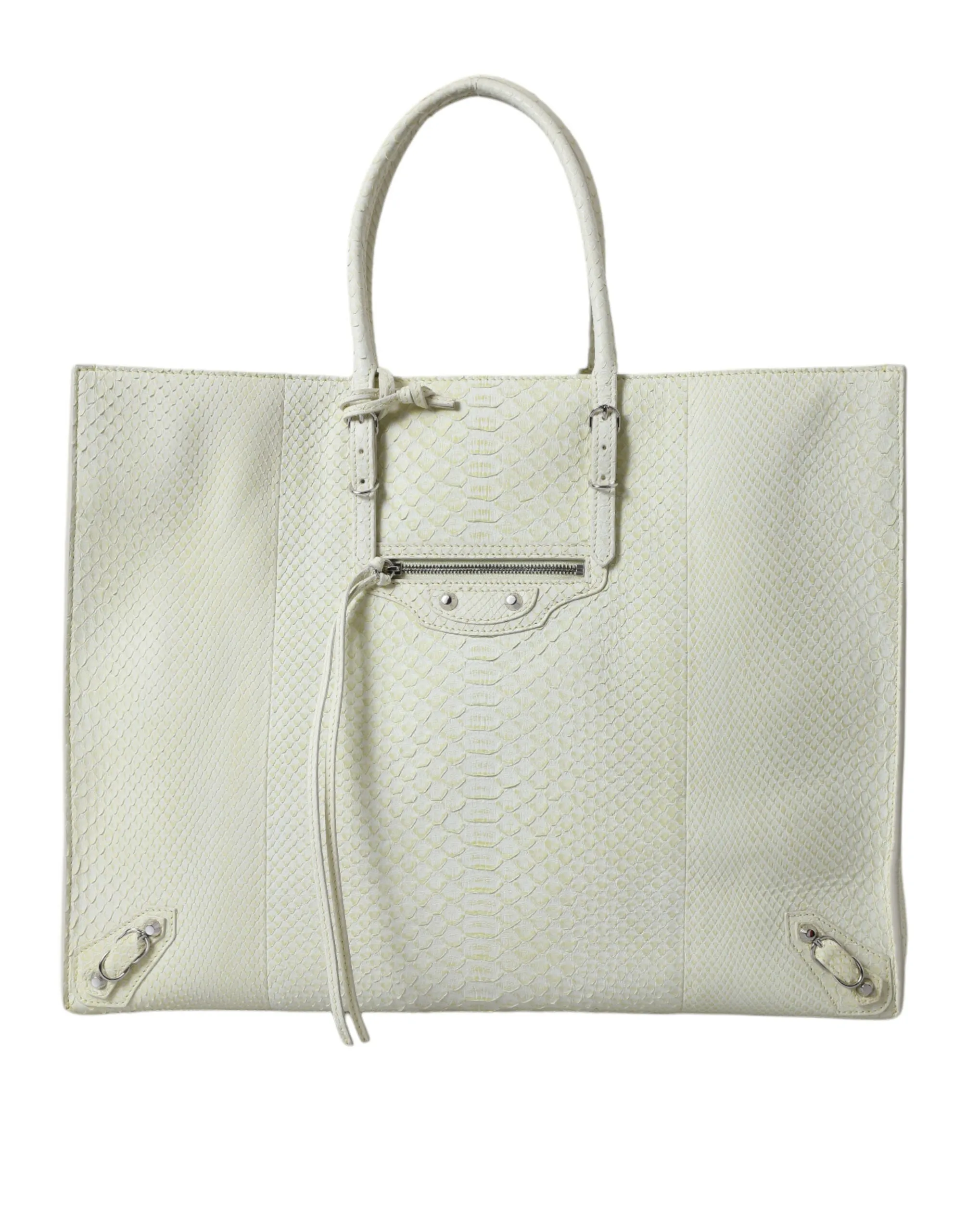 Balenciaga Chic Python Leather Tote in White & Women's Yellow