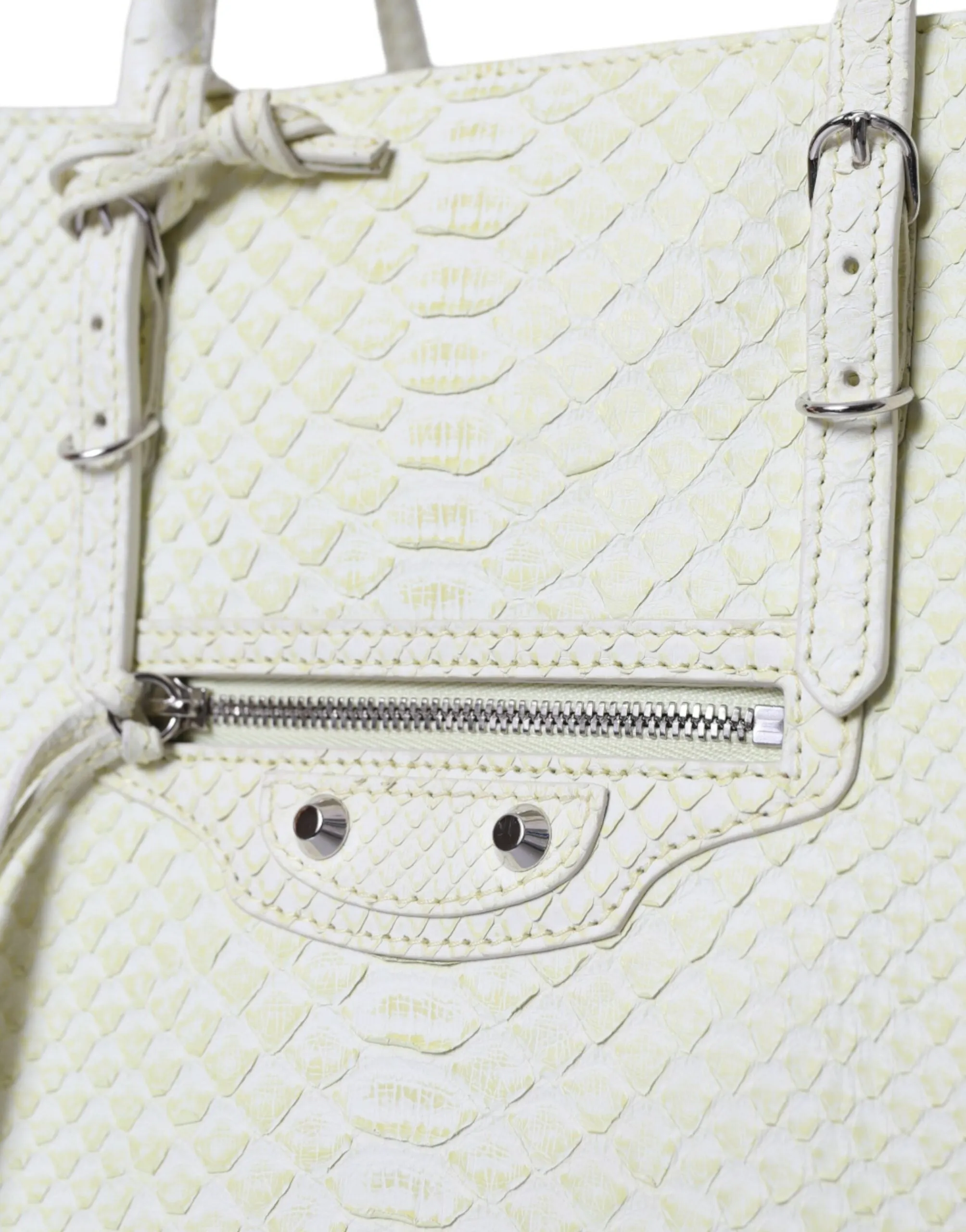 Balenciaga Chic Python Leather Tote in White & Women's Yellow