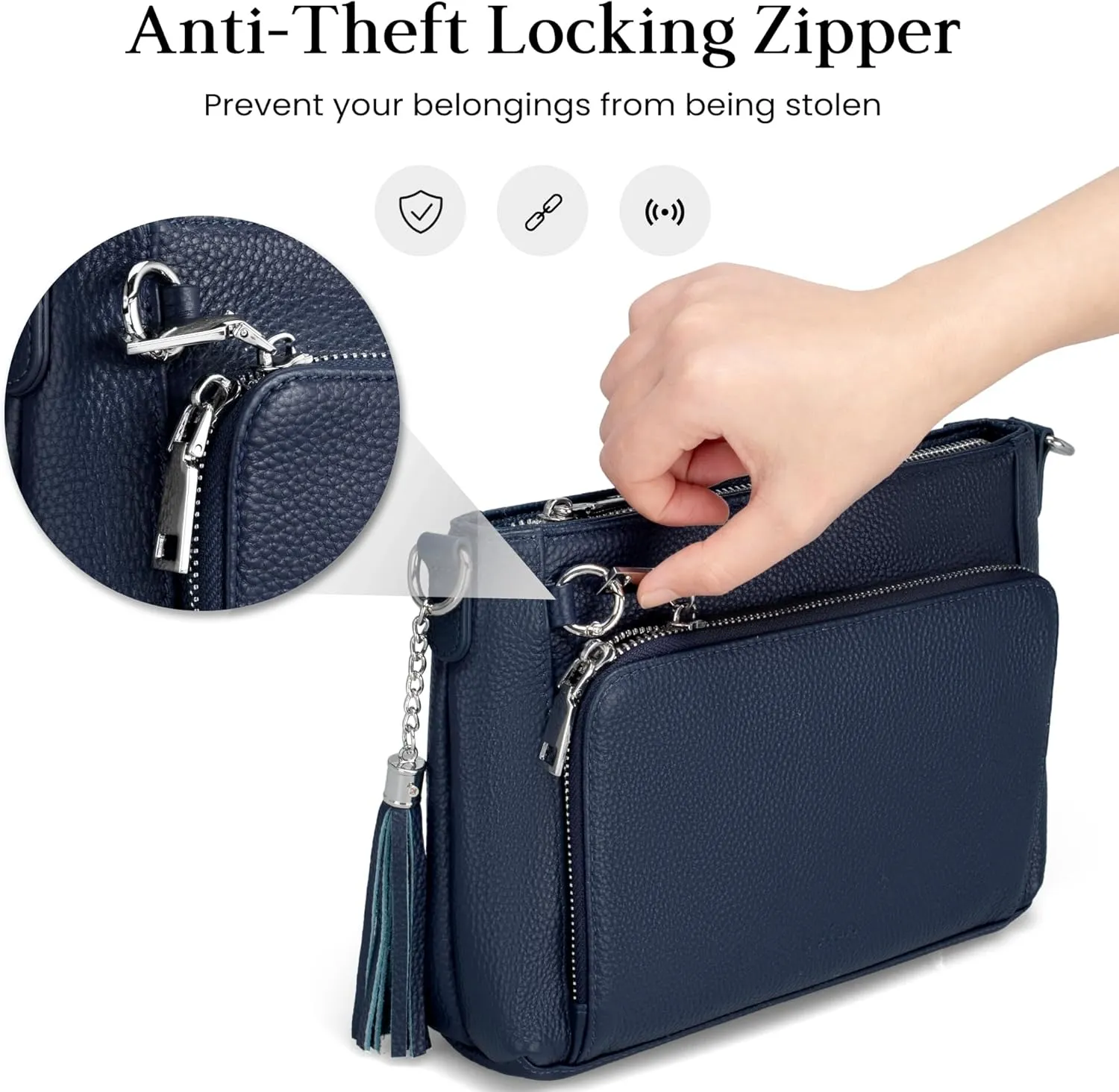 befen Anti Theft Genuine Leather Crossbody Bags for Women Handbags and Shoulder Basg with Built in Wallet RFID Leather Purse