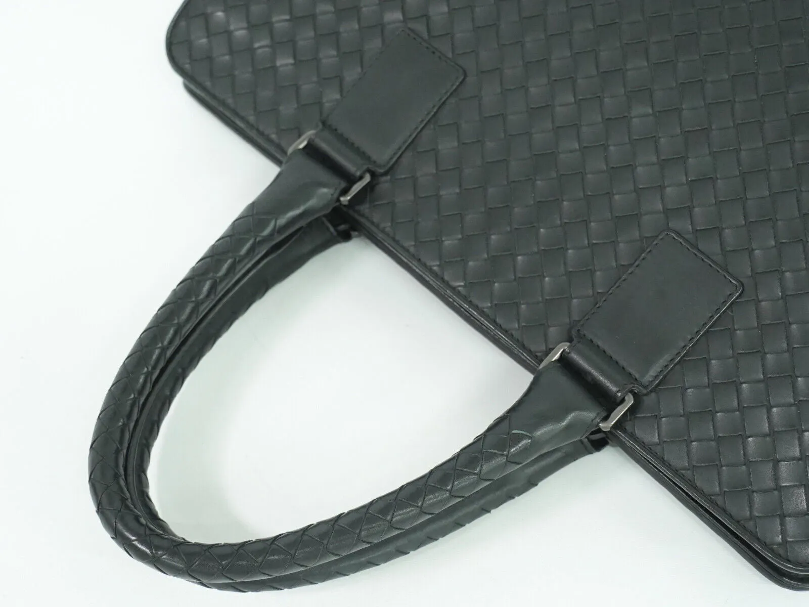 Bottega Veneta Intrecciato Black Leather Briefcase Bag (Pre-Owned)