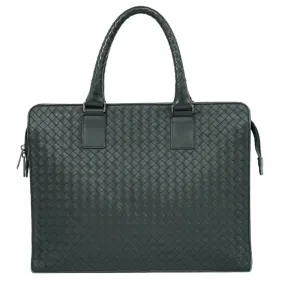 Bottega Veneta Intrecciato Black Leather Briefcase Bag (Pre-Owned)