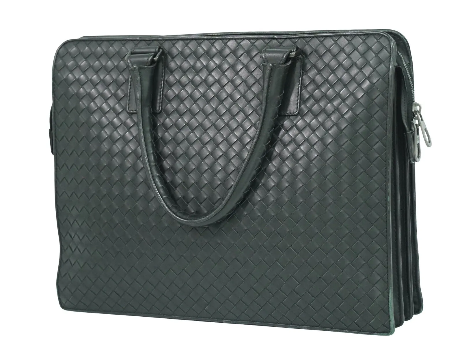 Bottega Veneta Intrecciato Black Leather Briefcase Bag (Pre-Owned)