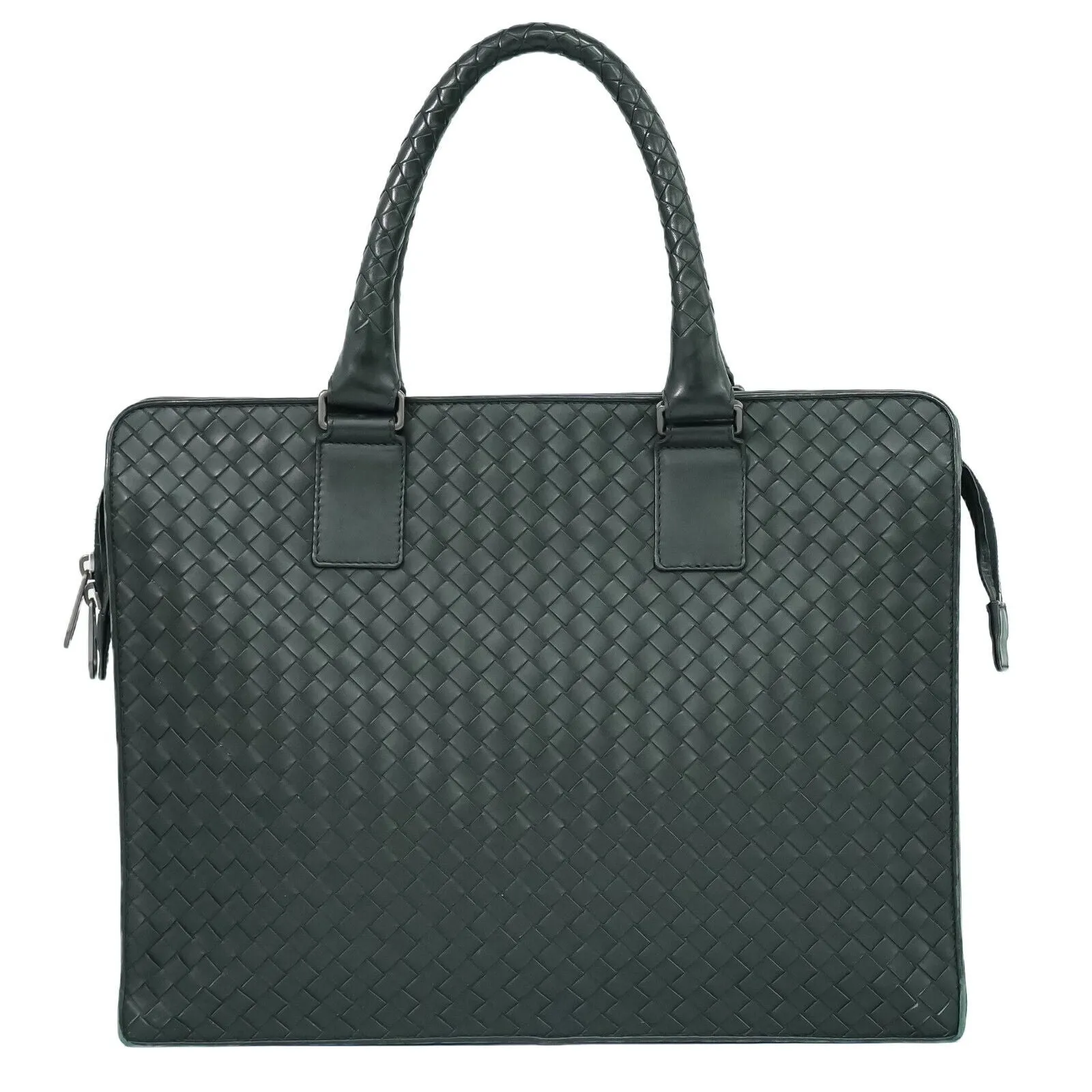 Bottega Veneta Intrecciato Black Leather Briefcase Bag (Pre-Owned)
