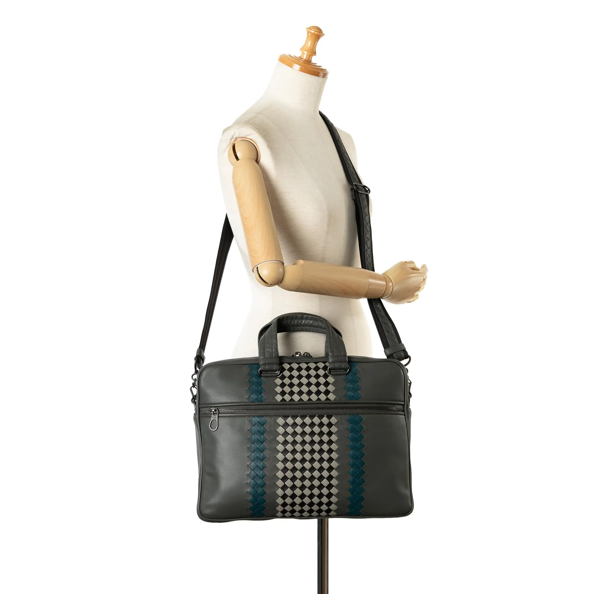 Bottega Veneta Intrecciato-Trimmed Leather Briefcase (SHG-XfagZD)
