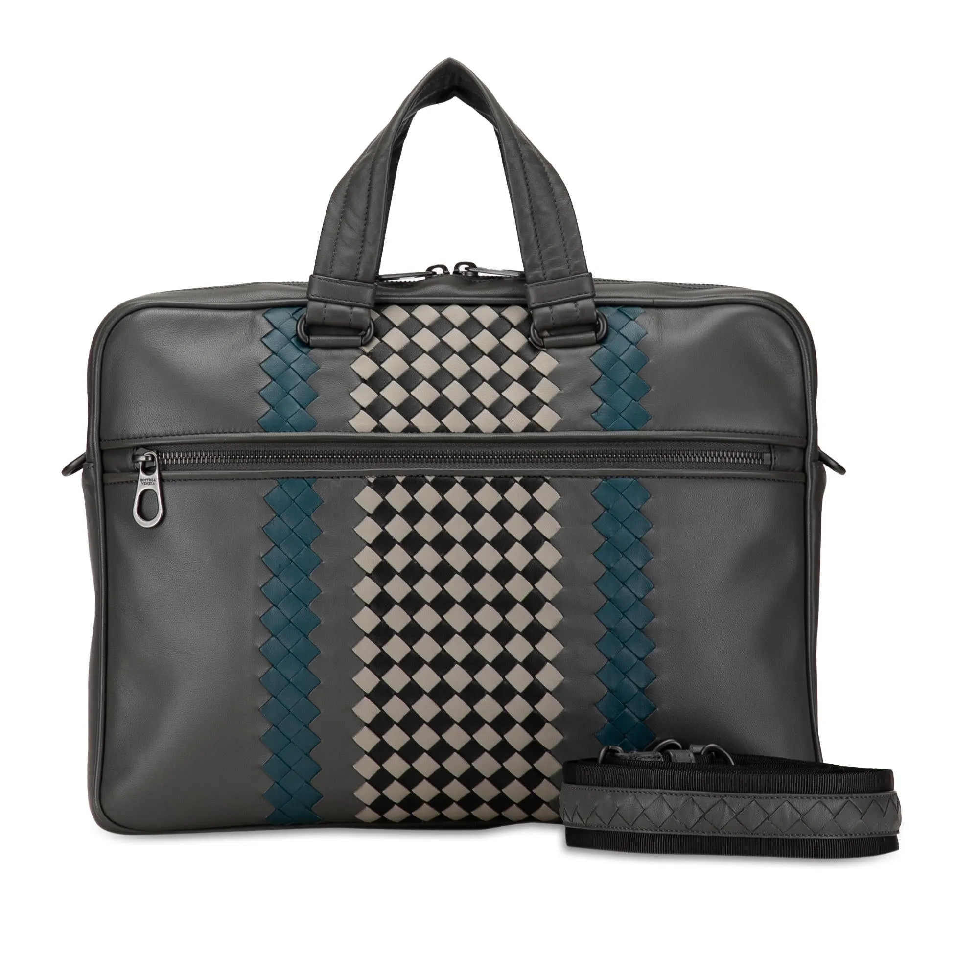Bottega Veneta Intrecciato-Trimmed Leather Briefcase (SHG-XfagZD)