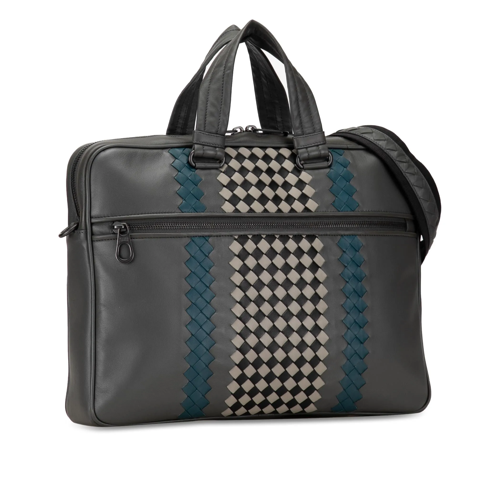 Bottega Veneta Intrecciato-Trimmed Leather Briefcase (SHG-XfagZD)
