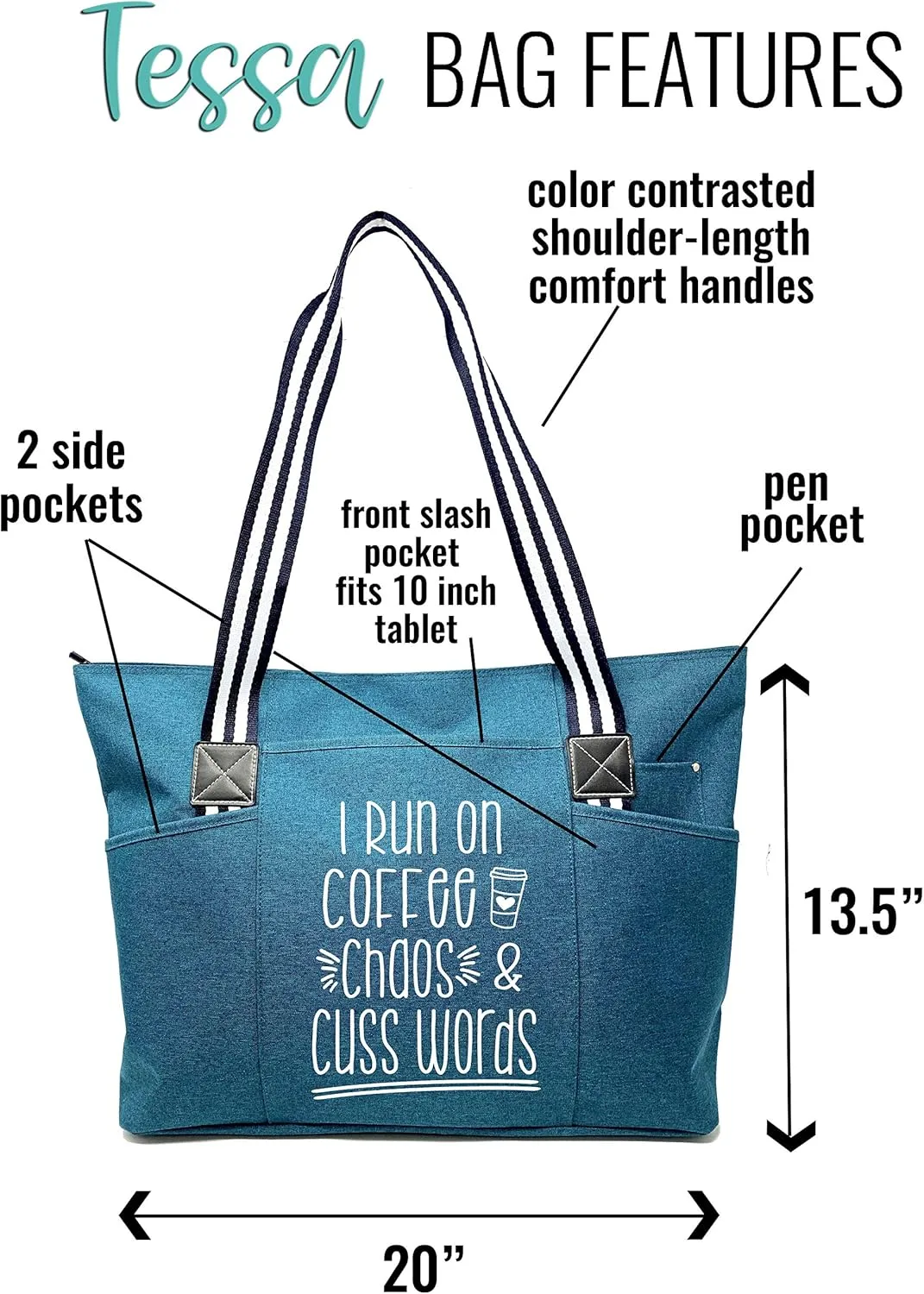 Brooke & Jess - Boss Lady Zippered Pocket Canvas Tote Bag - Gift Ideas for Female Bosses, Thank You Office Appreciation Gift