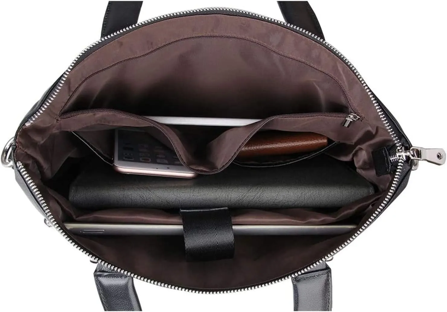Business Briefcase Handbag, Simple Business Bag Leather Briefcase Shoulder Messenger Satchel Cowhide 15inch