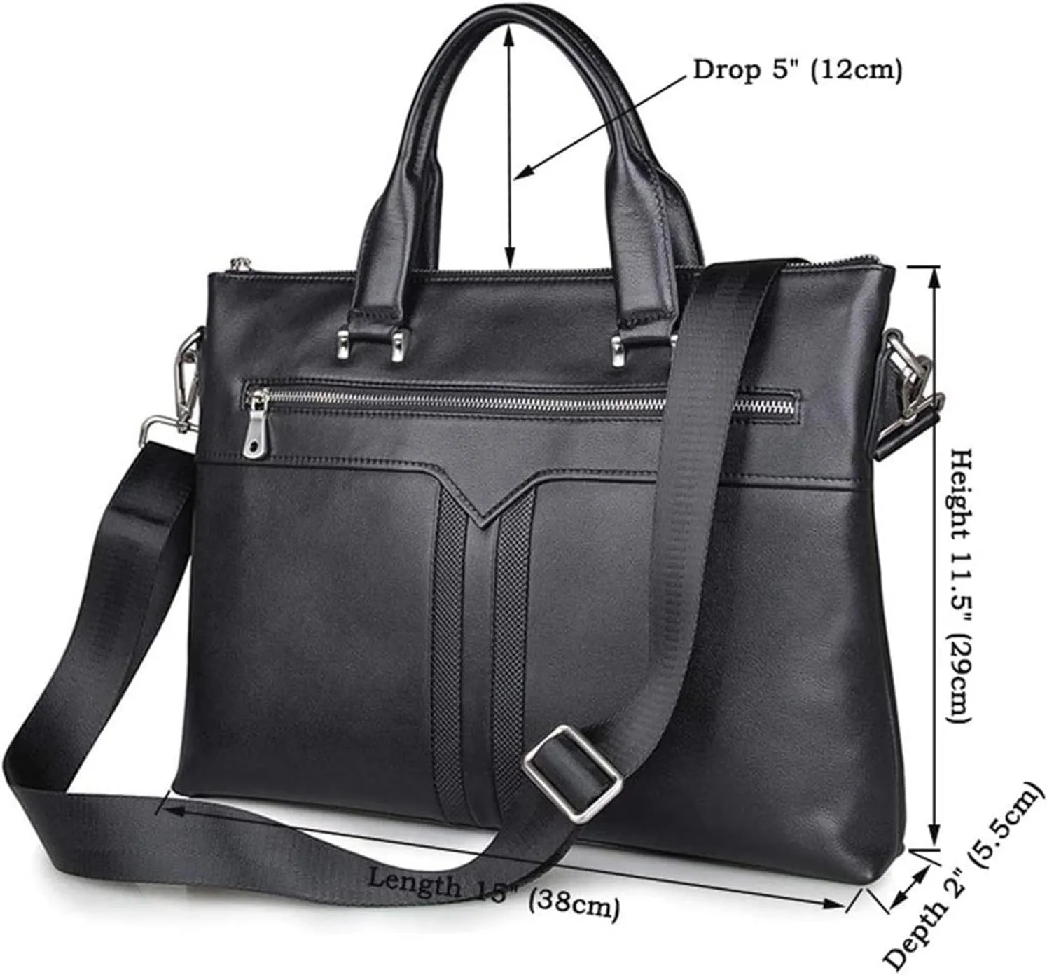 Business Briefcase Handbag, Simple Business Bag Leather Briefcase Shoulder Messenger Satchel Cowhide 15inch