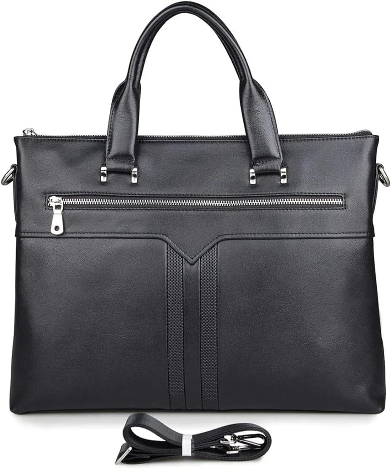Business Briefcase Handbag, Simple Business Bag Leather Briefcase Shoulder Messenger Satchel Cowhide 15inch