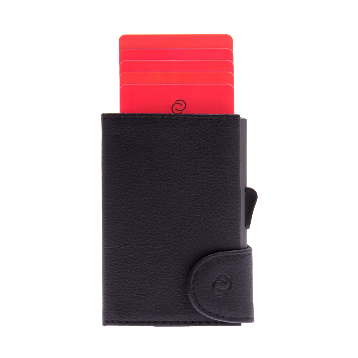 C-Secure Aluminum Card Holder with Genuine Leather and Coin Pouch - Black