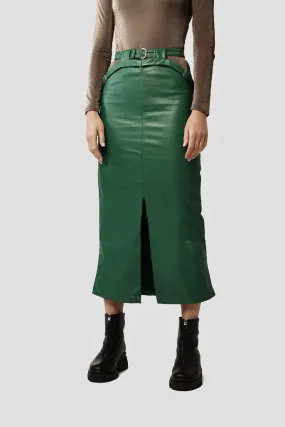 Casual Midi Leather Skirt in Light Moss Green