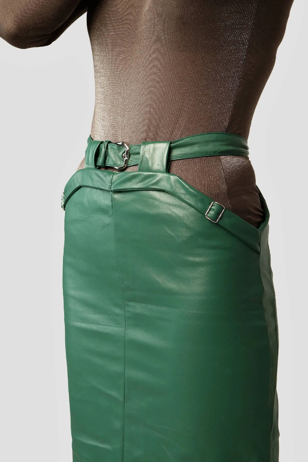 Casual Midi Leather Skirt in Light Moss Green