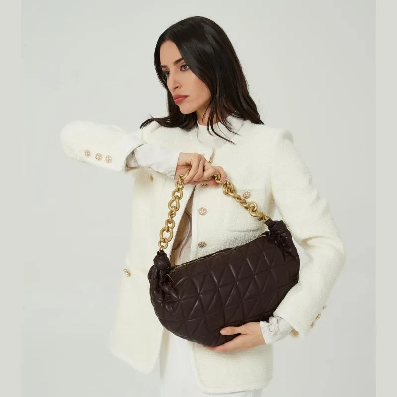 Christmas Gift Designer Soft Leather Bags Women 2021 Fashion Grid Chains Ladies Shoulder Bag Cute Winter Female Hobo Purses and Handbags Dating