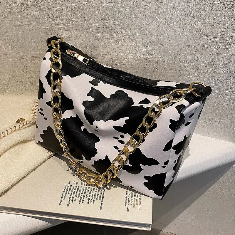 Christmas Gift [EAM] Handle Bag Female Wallet Retro PU Leather Lux Shoulder Bag New 2021 Fashion Shopper  Leopard Chain Clutch Autumn 18A5678