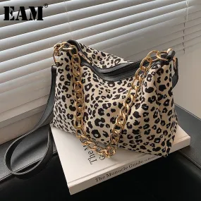 Christmas Gift [EAM] Handle Bag Female Wallet Retro PU Leather Lux Shoulder Bag New 2021 Fashion Shopper  Leopard Chain Clutch Autumn 18A5678