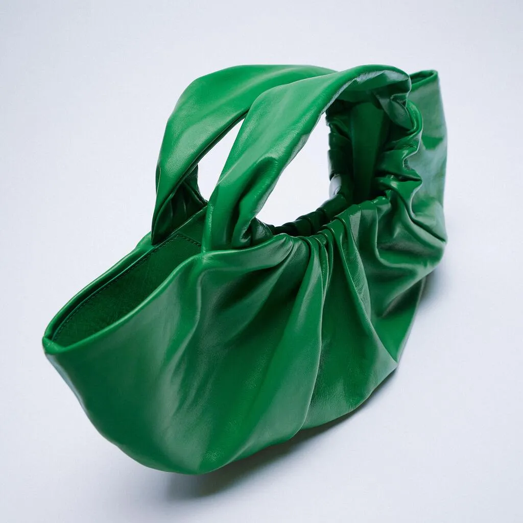 Christmas Gift Fashion Ruched Large Tote Bag Designer Brands Women Handbags Luxury Spft Pu Leather Lady Hand Bags High Quality Green Purse 2021
