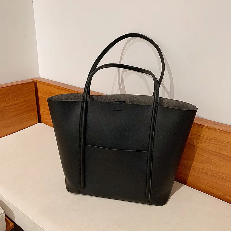 Christmas Gift Simple High Capacity PU Leather Women's Big Tote Luxury Ladies Handbags and Purses Designer Shopper Shopping Shoulder Bags
