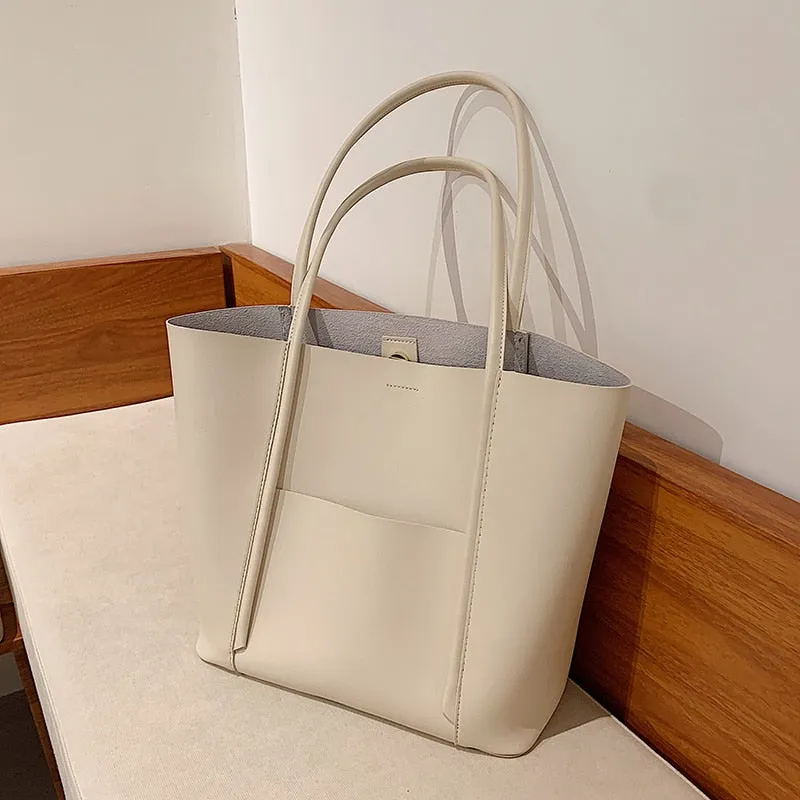Christmas Gift Simple High Capacity PU Leather Women's Big Tote Luxury Ladies Handbags and Purses Designer Shopper Shopping Shoulder Bags