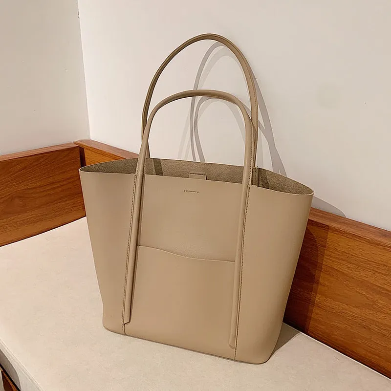 Christmas Gift Simple High Capacity PU Leather Women's Big Tote Luxury Ladies Handbags and Purses Designer Shopper Shopping Shoulder Bags