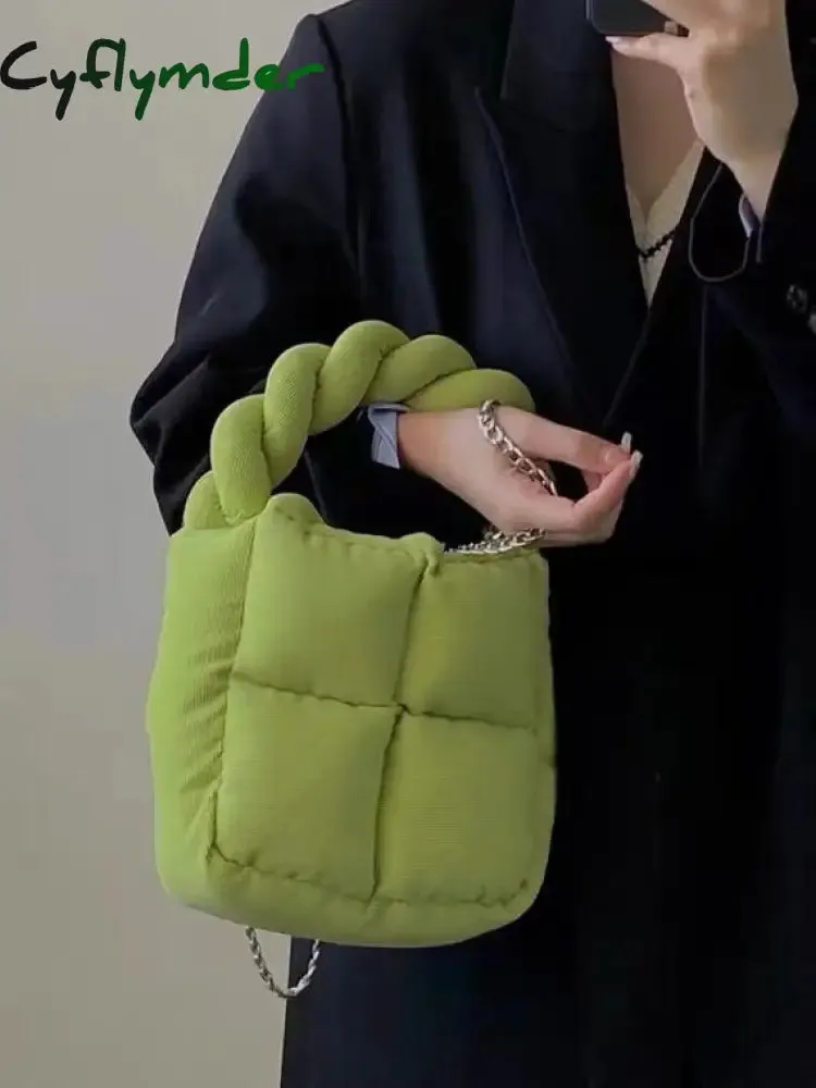 Cyflymder Corduroy Padded Women Shoulder Bags Designer Lady Handbags Luxury Small Tote Winter Purses Chain Crossbody Bag Gifts for Women