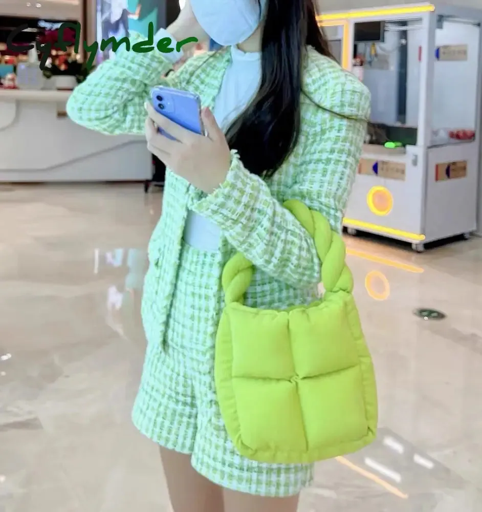 Cyflymder Corduroy Padded Women Shoulder Bags Designer Lady Handbags Luxury Small Tote Winter Purses Chain Crossbody Bag Gifts for Women