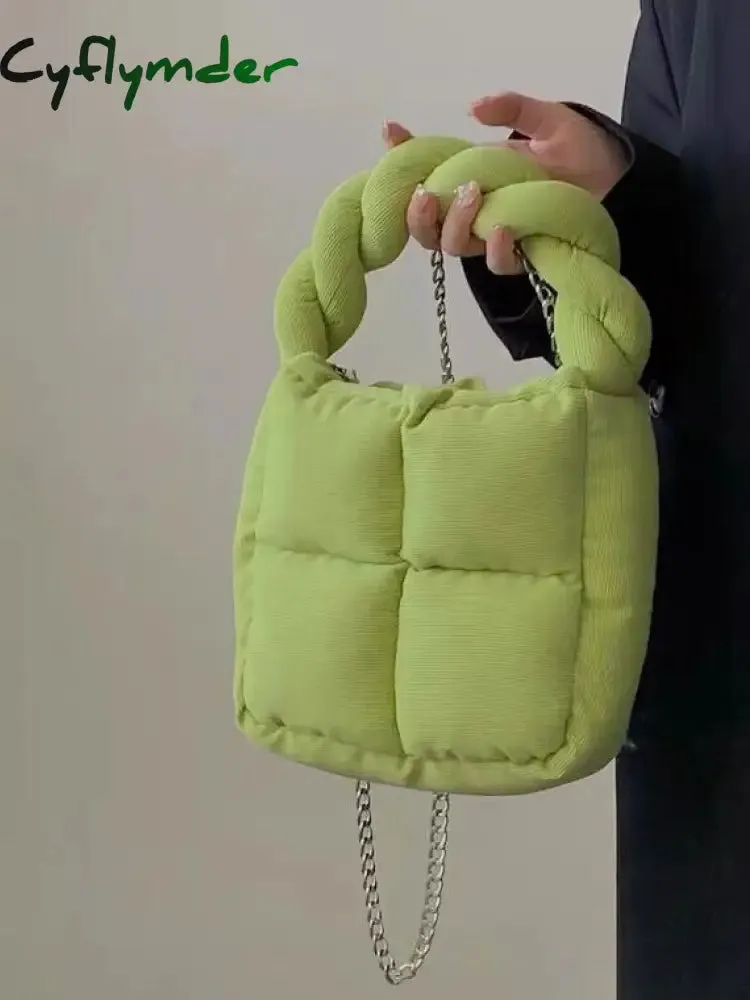 Cyflymder Corduroy Padded Women Shoulder Bags Designer Lady Handbags Luxury Small Tote Winter Purses Chain Crossbody Bag Gifts for Women