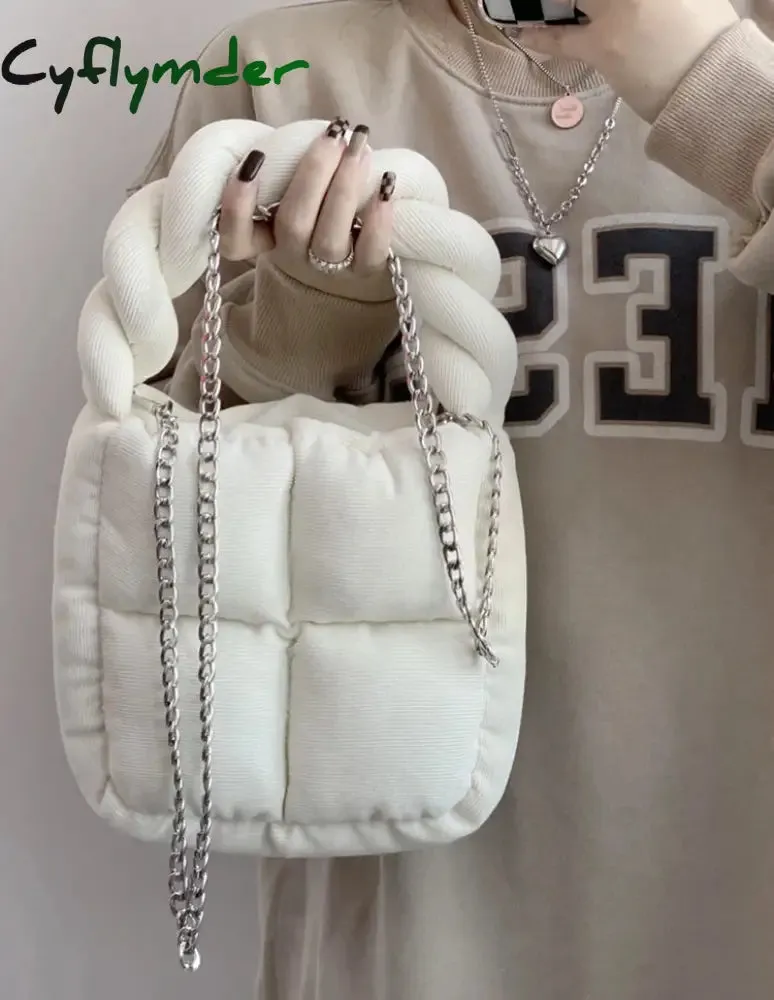 Cyflymder Corduroy Padded Women Shoulder Bags Designer Lady Handbags Luxury Small Tote Winter Purses Chain Crossbody Bag Gifts for Women