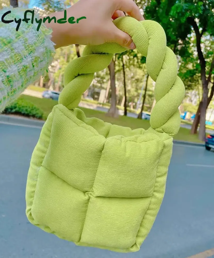 Cyflymder Corduroy Padded Women Shoulder Bags Designer Lady Handbags Luxury Small Tote Winter Purses Chain Crossbody Bag Gifts for Women
