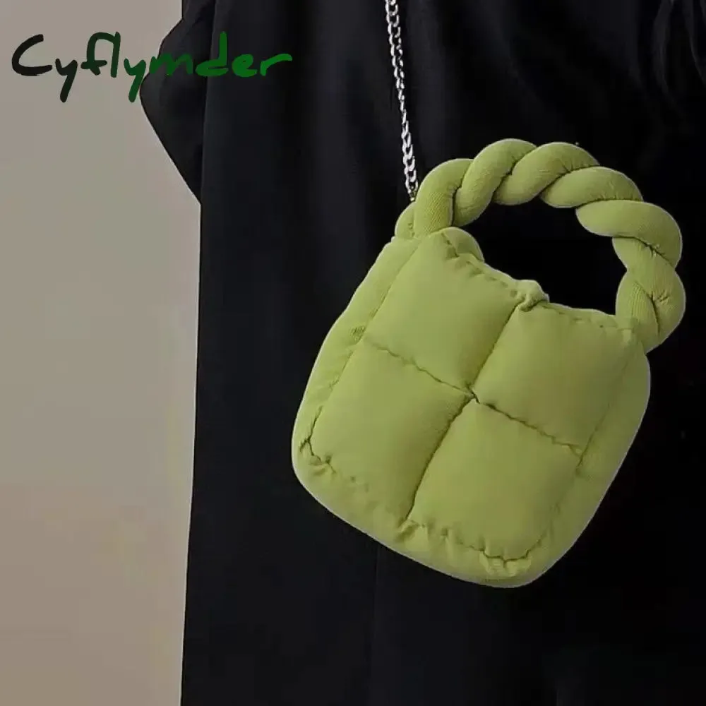 Cyflymder Corduroy Padded Women Shoulder Bags Designer Lady Handbags Luxury Small Tote Winter Purses Chain Crossbody Bag Gifts for Women
