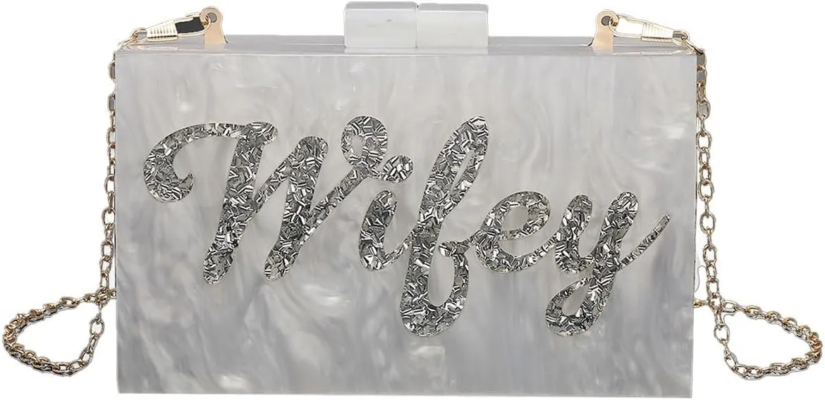 Elegant Ladies Acrylic Evening Bag MRS Wedding Clutch Bridal Purse Marble Chain Shoulder Bag for Banquet Prom Party