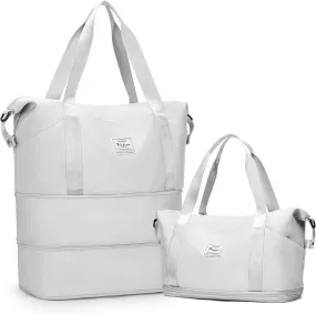 Expandable Travel Duffle Bag for Women Men, Large Gym Bag Travel Tote Bags, Waterproof Carry On Personal Item Bag Airline Approved, Overnight Workout Weekender Bag with Luggage Sleeve, Light Grey