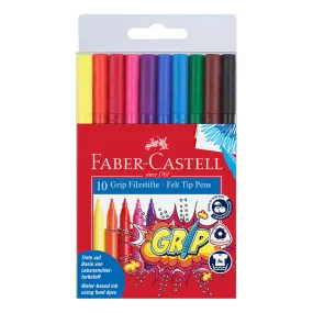 Faber-Castell Grip felt tip pen, plastic wallet of 10