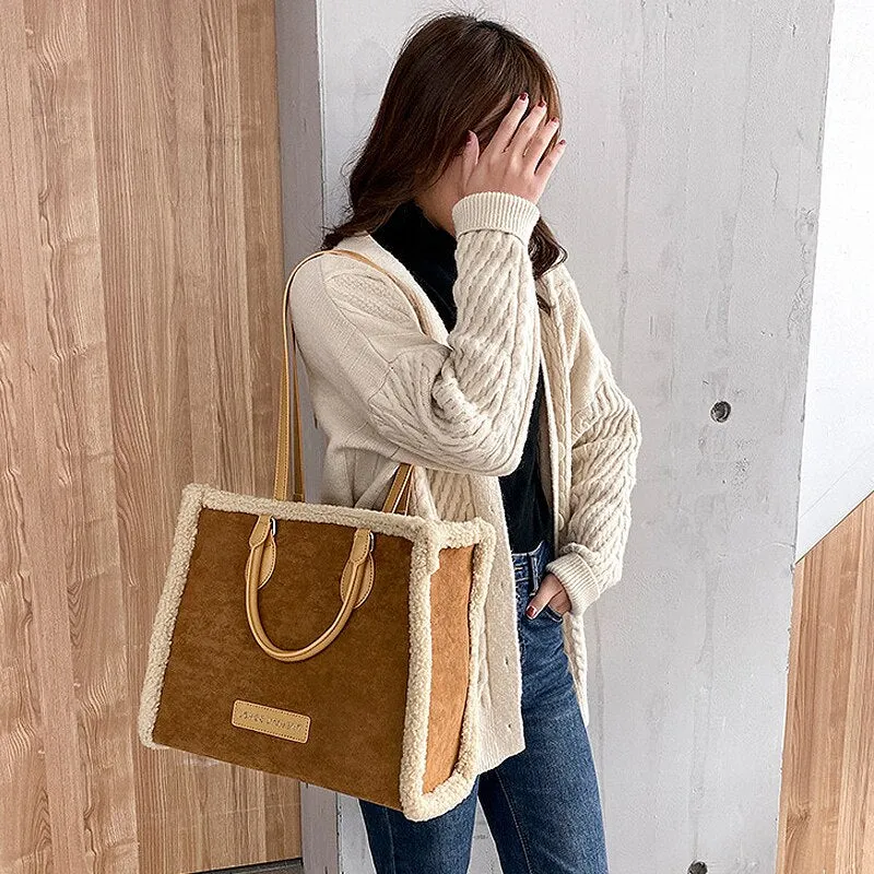 Faux Lamb Wool Shoulder Bags for Women Winter 2021 Hairy Ladies Tote Shopper Bag Fashion Brown Female Handbag Autumn Designer