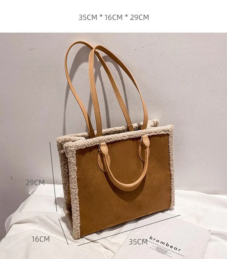 Faux Lamb Wool Shoulder Bags for Women Winter 2021 Hairy Ladies Tote Shopper Bag Fashion Brown Female Handbag Autumn Designer