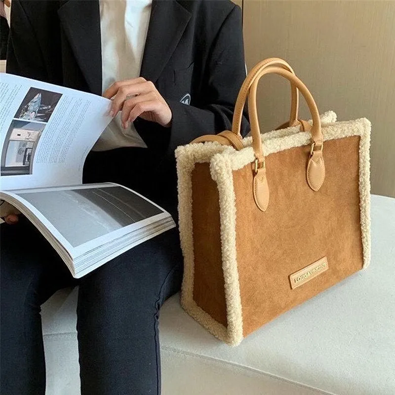 Faux Lamb Wool Shoulder Bags for Women Winter 2021 Hairy Ladies Tote Shopper Bag Fashion Brown Female Handbag Autumn Designer