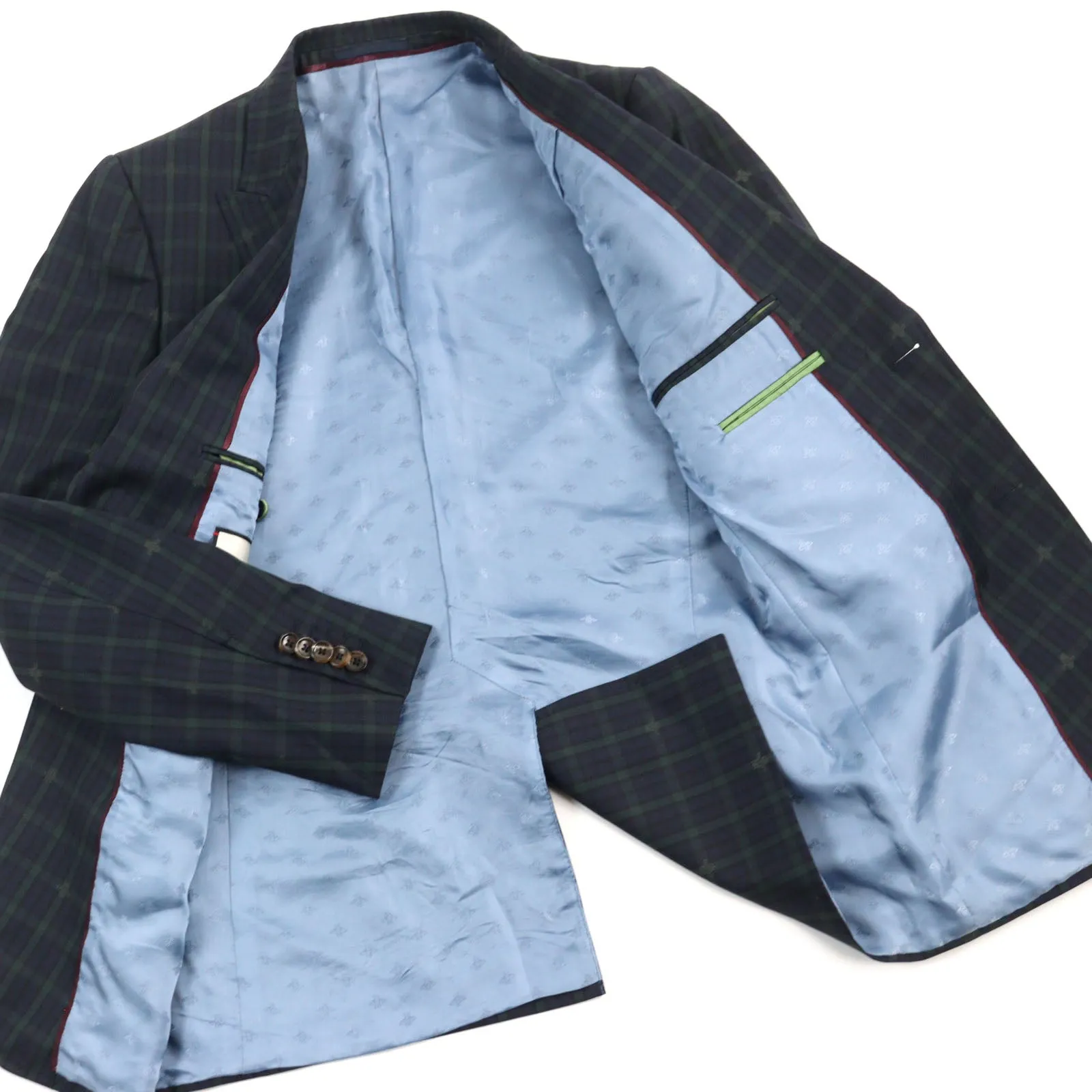 GUCCI tailored jacket 473215 wool Navy Green Check Pattern