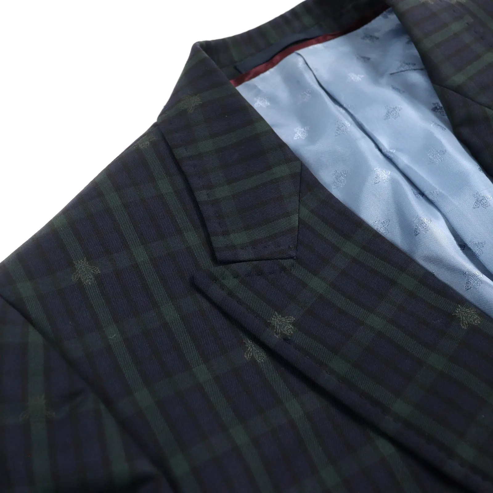 GUCCI tailored jacket 473215 wool Navy Green Check Pattern