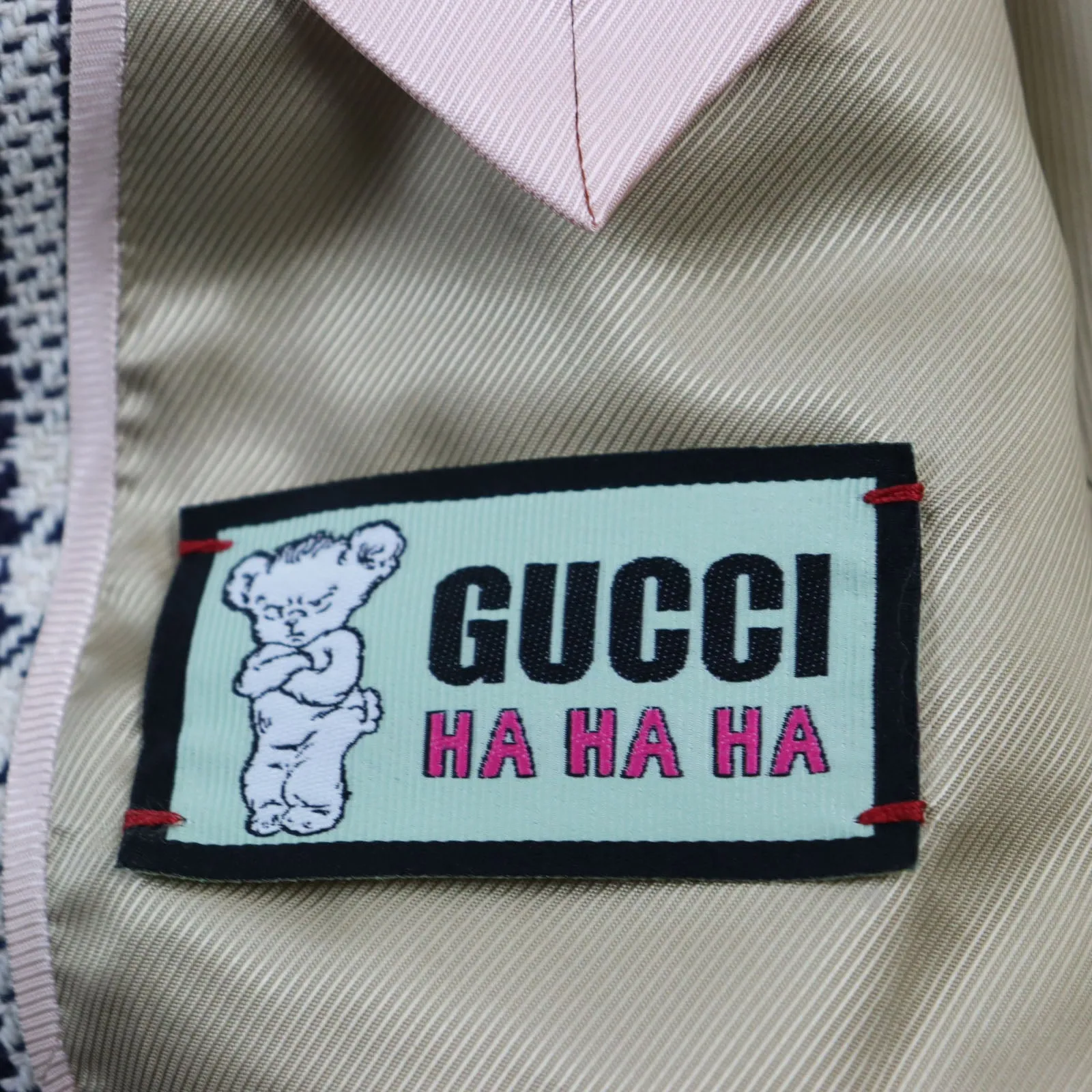 GUCCI tailored jacket 712855 Outer material: 54% wool, 33% cotton, 7% linen, 6% polyamide (nylon), 100% rayon lining, 100% cupra sleeve lining, 100% cotton pocket lining Blue Ivory HA HA HA CHECK JACKET mens 46 Used