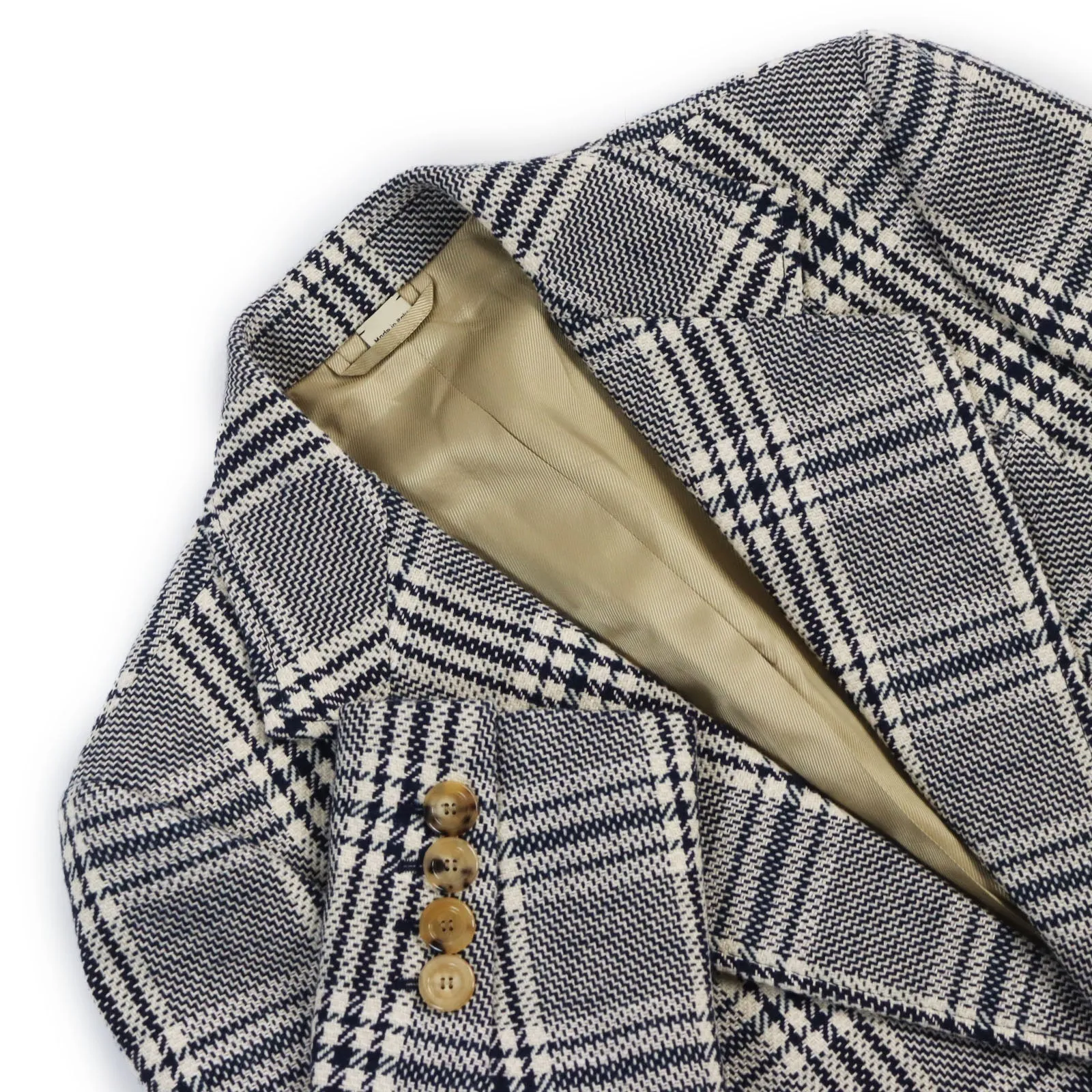 GUCCI tailored jacket 712855 Outer material: 54% wool, 33% cotton, 7% linen, 6% polyamide (nylon), 100% rayon lining, 100% cupra sleeve lining, 100% cotton pocket lining Blue Ivory HA HA HA CHECK JACKET mens 46 Used