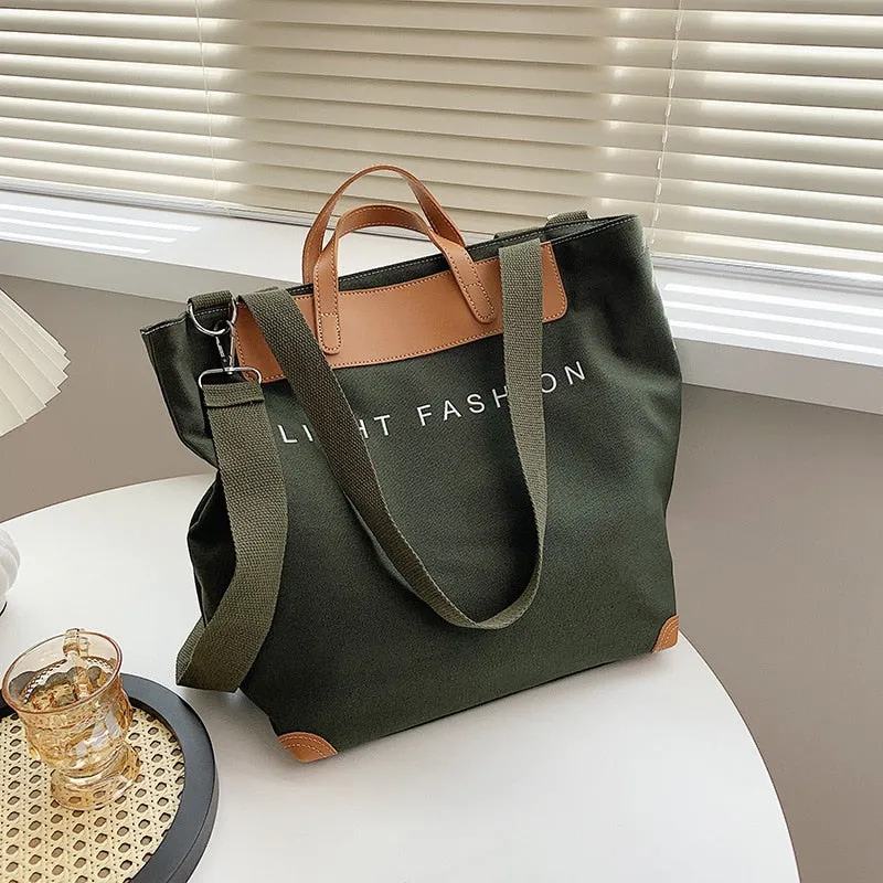 Halloween 2021 casual canvas women handbags designer letters shoulder crossbody bags female large capacity tote leather patchwork shopper bag
