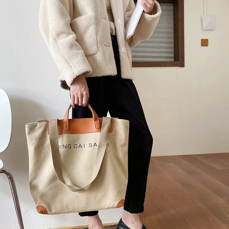 Halloween 2021 casual canvas women handbags designer letters shoulder crossbody bags female large capacity tote leather patchwork shopper bag