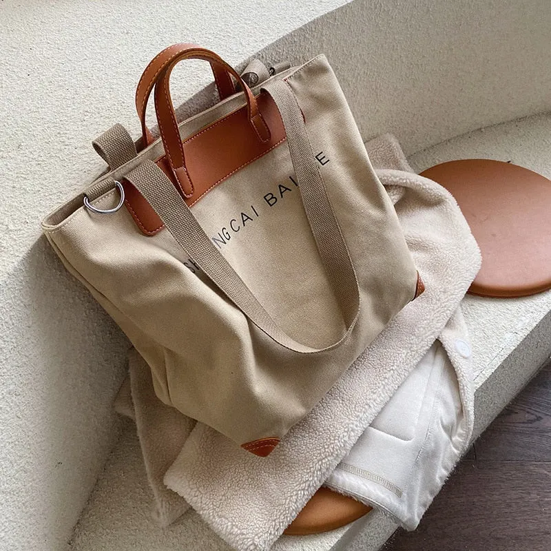 Halloween 2021 casual canvas women handbags designer letters shoulder crossbody bags female large capacity tote leather patchwork shopper bag