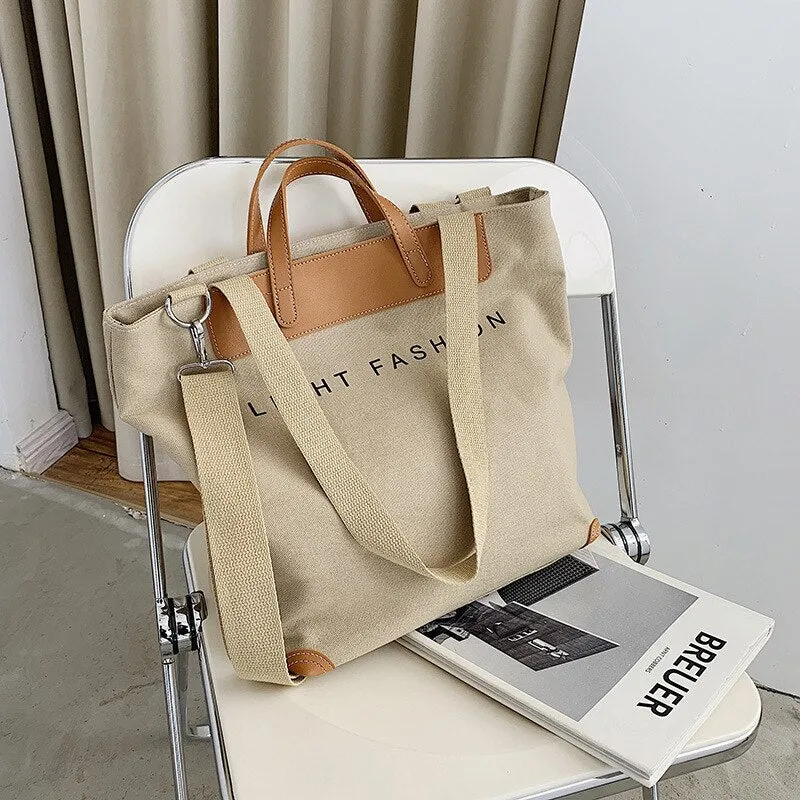 Halloween 2021 casual canvas women handbags designer letters shoulder crossbody bags female large capacity tote leather patchwork shopper bag