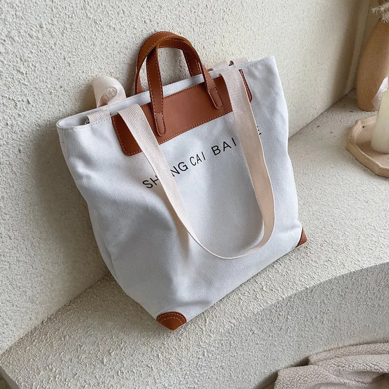 Halloween 2021 casual canvas women handbags designer letters shoulder crossbody bags female large capacity tote leather patchwork shopper bag