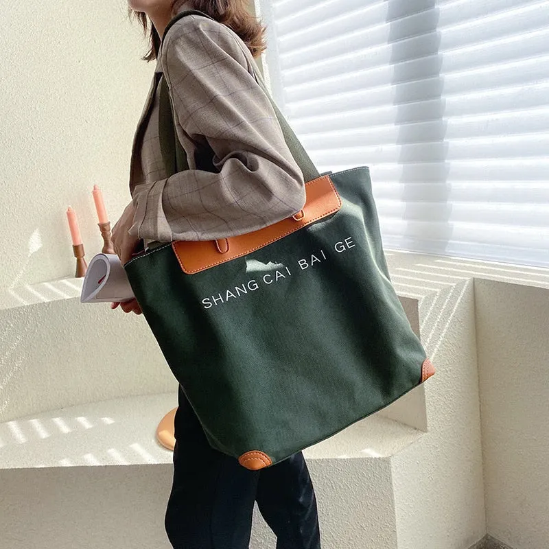 Halloween 2021 casual canvas women handbags designer letters shoulder crossbody bags female large capacity tote leather patchwork shopper bag