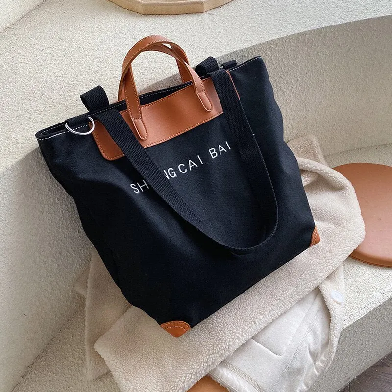 Halloween 2021 casual canvas women handbags designer letters shoulder crossbody bags female large capacity tote leather patchwork shopper bag
