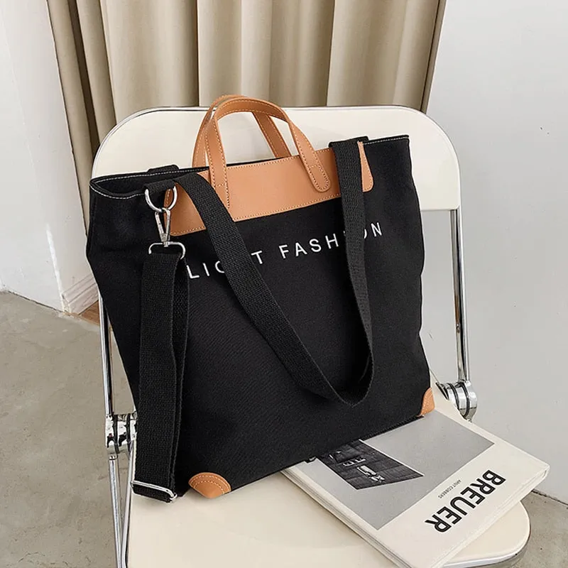 Halloween 2021 casual canvas women handbags designer letters shoulder crossbody bags female large capacity tote leather patchwork shopper bag
