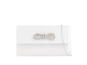Ivory Satin Crystal Bow Clutch Bag